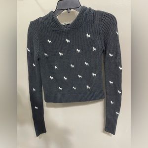 Zara Knit Black Ribbed Cotton Knit Puppy Dog Hooded Top Pullover Sweater Women S